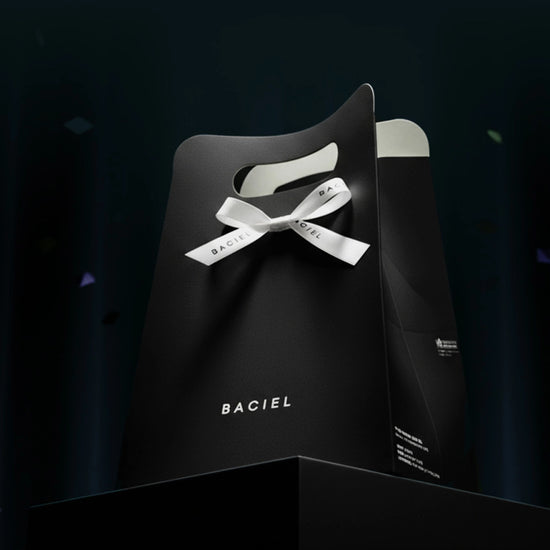 Side angle image of BACIEL Eye Patch Gift Box highlighting matte premium packaging